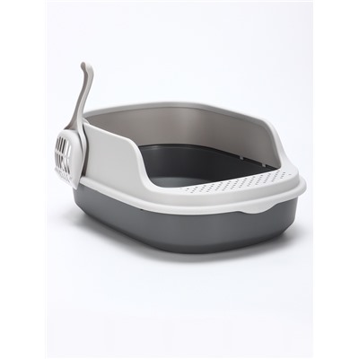 Лоток для кошек Фур-Мур 48×35.5 см с высоким бортом + совок Soft-touch, смоки
