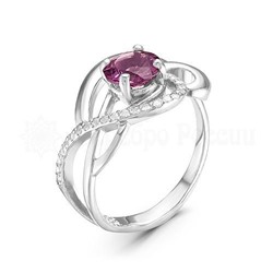 Кольцо из серебра с кварцем родолит и фианитами родированное 925 пробы К-3430рс11000