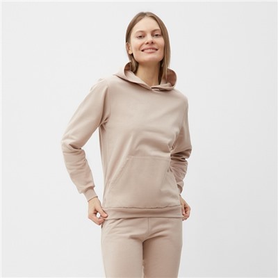 Костюм с начёсом женский (толстовка, брюки) Tusi, размер 44, бежевый