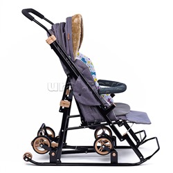 Санки-коляска "Glory" (лён серо-коричневый)