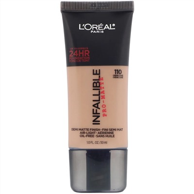 L'Oreal, Тональная основа Infallible Pro-Matte, оттенок кремовый коричневый 110, 30 мл