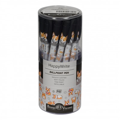 Ручка шариковая 0.5 мм "HappyWrite.Друзья. Корги" синяя 20-0215/34 Bruno Visconti