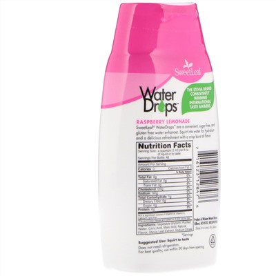 Wisdom Natural, SweetLeaf, Water Drops, вкусовая добавка со стевией, «Малиновый лимонад», 48 мл (1,62 жидк. унции)
