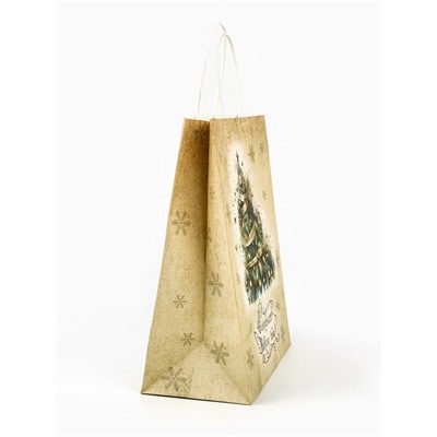 Пакет бумажный подарочный новогодний крафт «Ёлка» 27×21×11 см