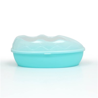 Туалет для кошек, 38×28×15 см, округлый, с бортиком и совком, синий