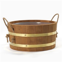 Шайка - таз для бани и сауны, 10 л, деревянная, пластиковая вставка, ручки - верёвки, с термообработкой, «Добропаровъ»