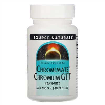 Source Naturals, Chromemate, GTF, хром, 200 мкг, 240 таблеток