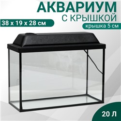 Аквариум Прямоугольный «Атолл» с крышкой, 20 литров, 38×19×28/33 см, чёрный