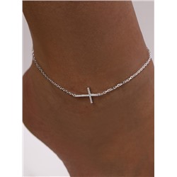 Браслет на ногу с крестом из серебра с фианитами родированный 451-10-496р