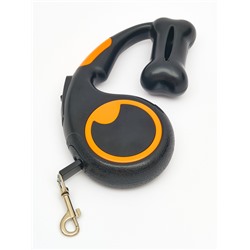 Рулетка - поводок «Косточка», 3 м, с контейнером для пакетов, пластик, чёрная