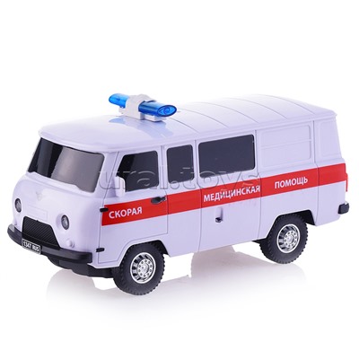 Машина р/у УАЗ 452 Скорая Помощь, 18 см, (свет, бел,) в коробке