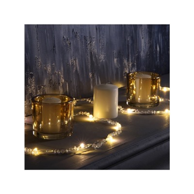 Гирлянда «Нить» 2 м роса с насадками «Бусины», IP20, нить серебристая, 20 LED, батарейки AAx2 (не в комплекте), 2 режима, свечение тёплое белое