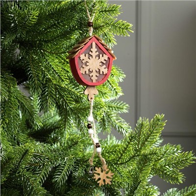 Ёлочная игрушка «Домик со снежинкой», 9×8×4 см, от батареек, свечение тёплое белое
