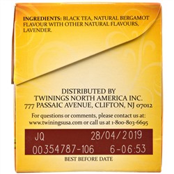 Twinings, "Эрл Грей", черный чай с ароматом лаванды, 20 чайных пакетиков, 1,41 унции (40 г)