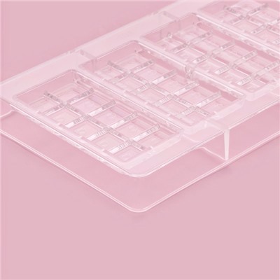 Форма для шоколада «Плитки с сердцами», 20×12×2.5 см, 4 ячейки 8.5×4.2×0.7 см, прозрачная