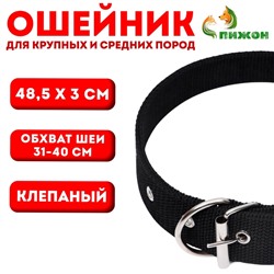 Ошейник клепаный, 48.5×3 см, ОШ 31-40 см, полиэстер, чёрный