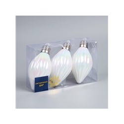 Набор ёлочных шаров «Снежное сияние», 3 шт., d=8 см, 3 LED, от батареек AG13×9, свечение тёплое белое