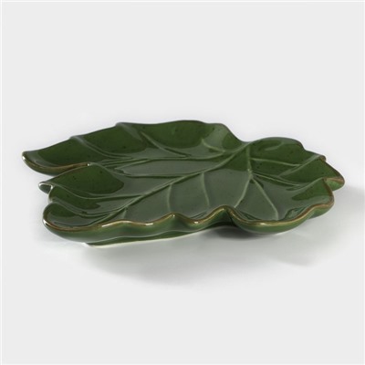 Блюдо сервировочное Доляна «Лист», 20.2×2.2 см, доломит, зелёное