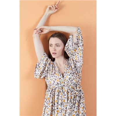 Платье женское  FLOWER030/04/Белый, коричневый