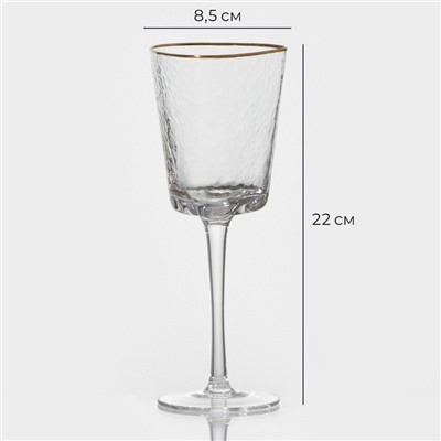 Бокал для вина Magistro «Жемчуг», 300 мл, 8.5×22 см, стекло, с золотой отводкой, прозрачный