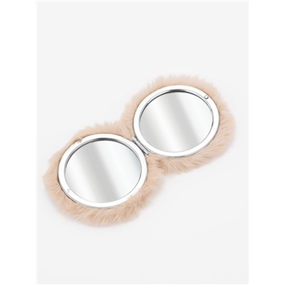 Зеркало складное «Мех», d=8 см, с увеличением, с искусственным мехом, бежевое