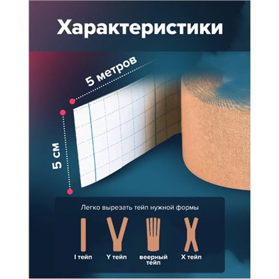 Тейп кинезио для лица и тела ,от растяжек,от морщин , болях в суставах и растяжениях ,5мХ5см