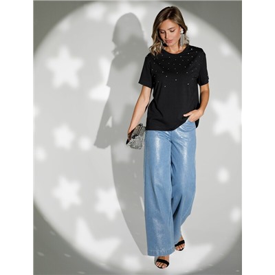 Нарядная футболка с принтом фольгой из премиального хлопка с эластаном