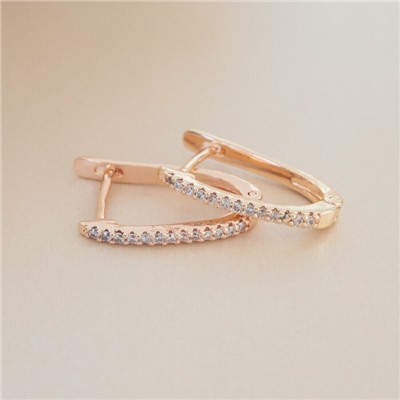 Серьги галочки ювелирная бижутерия коллекция "Дубай", покрытие позолота, вставка: фианиты, цвет: прозрачный, арт.213.582