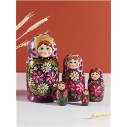 Матрёшка дерево «Любовь», сиреневый платок, 5-кукольная, 19 см