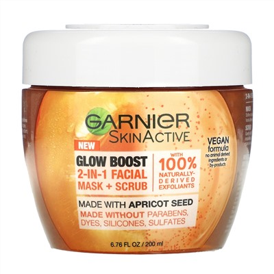 Garnier, SkinActive, Glow Boost 2-In-1 Facial Mask + Scrub, 6.76 fl oz (200 ml)