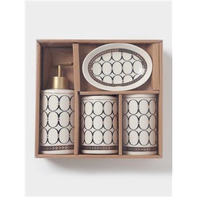 Аксессуары для ванной «Джеки», 4 предмета, мыльница, дозатор для мыла, 2 стакана, белые