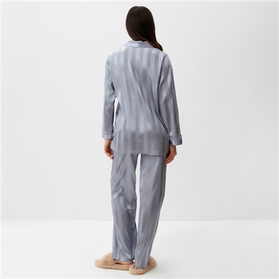 Пижама женская (рубашка, брюки) KAFTAN «Полоска», серо-голубая, размер 48-50