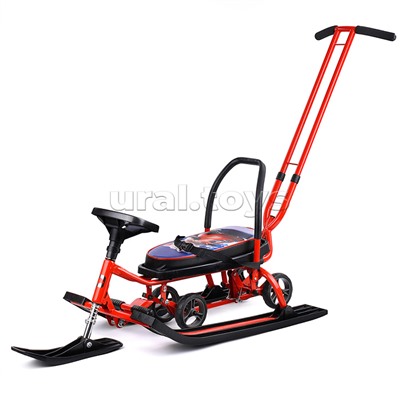 Игрушка Снегокат детский 111 "Mobile" с Т-образным толкателем и колесной базой (Котик на красном снегоходе)