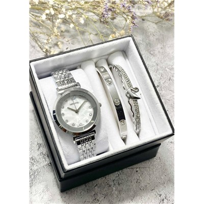 Подарочный набор для женщин часы, 2 браслета + коробка #22853013