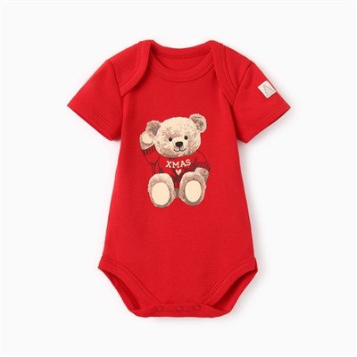 Боди детское «Крошка Я. Новогодние медвежата», рост 68-74 см, красное