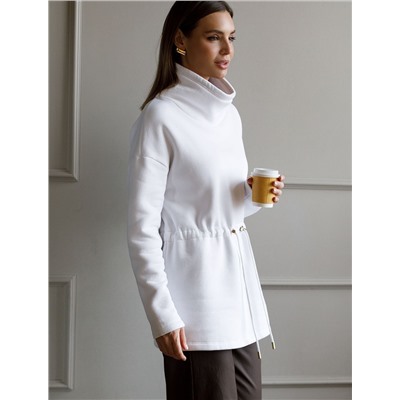 Джемпер с объемным воротом и шнуром на талии из футера-трехнитки