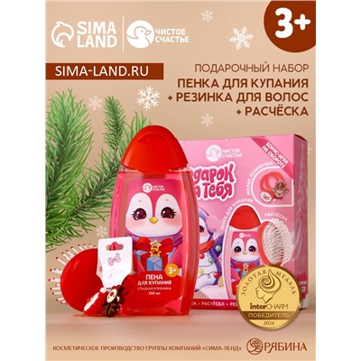 Подарочный набор детский «Пингвинёнок», пена для купания 250 мл, расчёска и резинки для волос, Чистое счастье