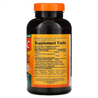 American Health, Ester-C с цитрусовыми биофлавоноидами, 500 мг, 450 вегетарианских таблеток