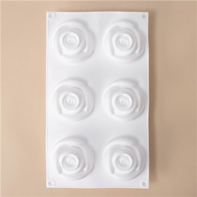 Форма для муссовых десертов и выпечки KONFINETTA «Розы», 30×17.5×6 см, 6 ячеек (6.5×6.8 см), белая