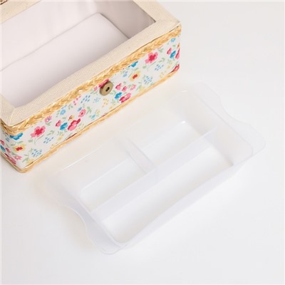 Шкатулка для рукоделия и шитья «Яркие цветочки с квадратиками», хранение ниток, иголок, мелочи, 9.5×19.5×13 см