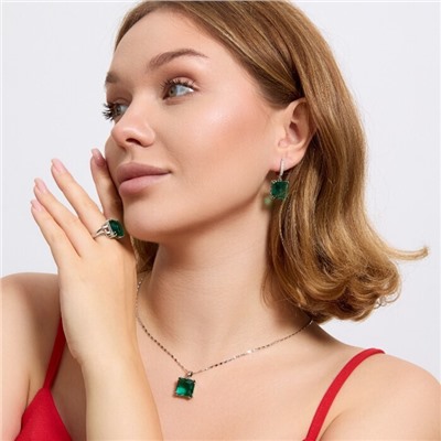 Комплект ювелирной бижутерии серьги, кулон и кольцо 20 р, покрытие посеребрение, вставка: фианит, цвет: морская волна, арт.313.154-20