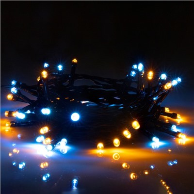 Гирлянда «Нить», 5 м, IP44, 50 LED, 2 режима, солнечная батарея, тёмная нить, свечение жёлтое/аквамарин