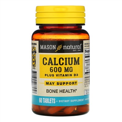 Mason Natural, Calcium Plus Vitamin D3, 600 mg, 60 Tablets