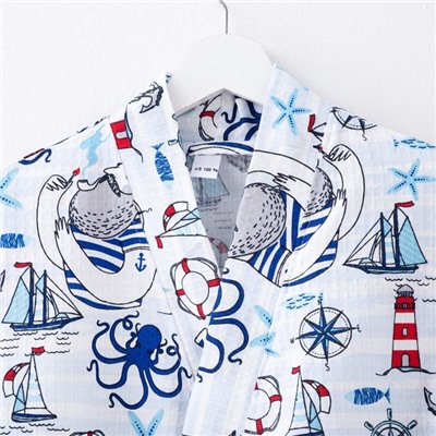 Халат мужской удлинённый Этель «Капитан» размер 46-48, вафля 200 г/м², 100% хлопок