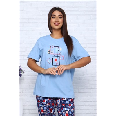 050 Костюм с брюками (Голубой, мексика)