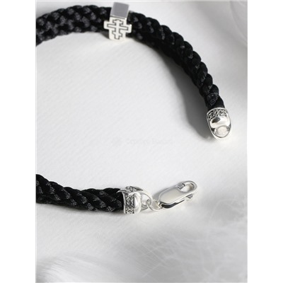 Браслет текстильный из чернёного серебра - Архангел Михаил, кресты Бр-2015ч