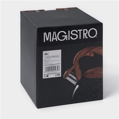Чайник Magistro Stone, 2.7 л, со свистком, ручка soft-touch, индукция, нержавеющая сталь, чёрный