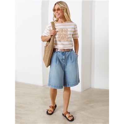 Свободная футболка в полоску с принтом из премиального хлопка с эластаном