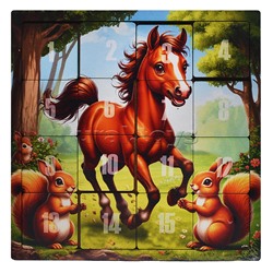 Головоломка Пятнашки "Жеребёнок с белочками"
