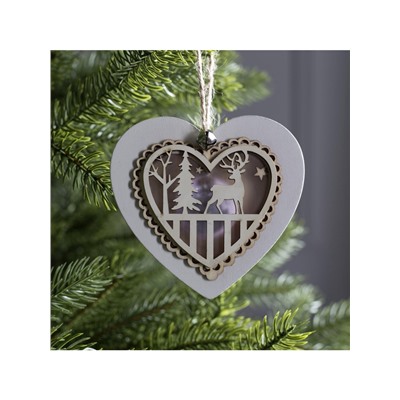 Ёлочная игрушка «Сердце с оленем», 10×10×2 см, 3 LED, от батареек, свечение тёплое белое